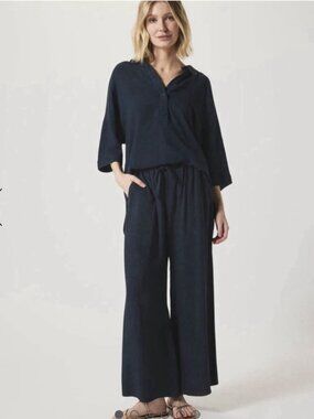 NWT Splendid Navy Palazzo Wide Leg Pull On Pants Beach Resort Womens Medium